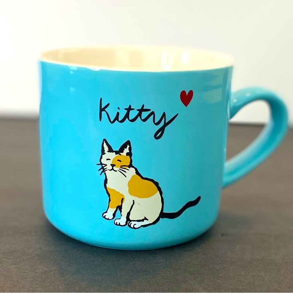 Opalhouse Opal House Stoneware Kitty Cat Heart Coffee Mug Teal Blue 14 oz